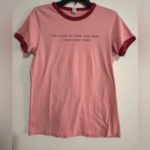 Funny slogan ‘I Hate Your Kids’ Pink Ringer Tee Humor Women XL (looks like a L)
